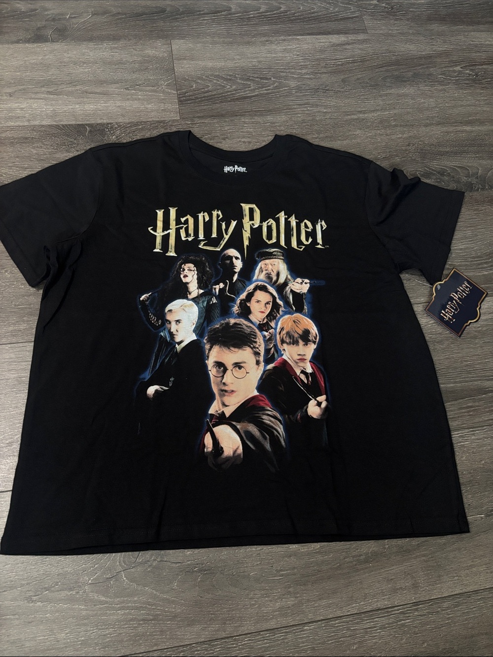 Warner Bros. Harry Potter Black Graphic Tee with Multicolor Cast Print
